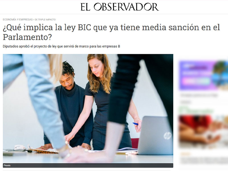 Captura de pantalla de nota sobre la ley BIC del diario El Observador