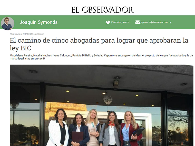 Captura de pantalla de nota sobre la ley BIC del sitio web de El Observador