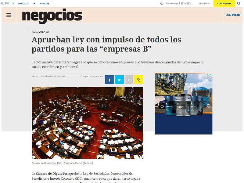 Captura de pantalla de nota sobre la ley BIC del diario El Pais
