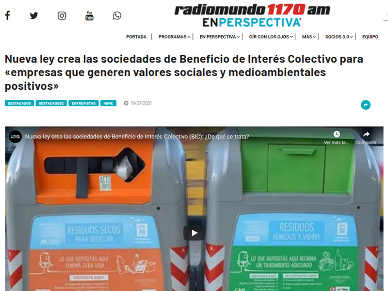 Captura de pantalla de nota sobre la ley BIC del sitio web de Radiomundo 1170 am